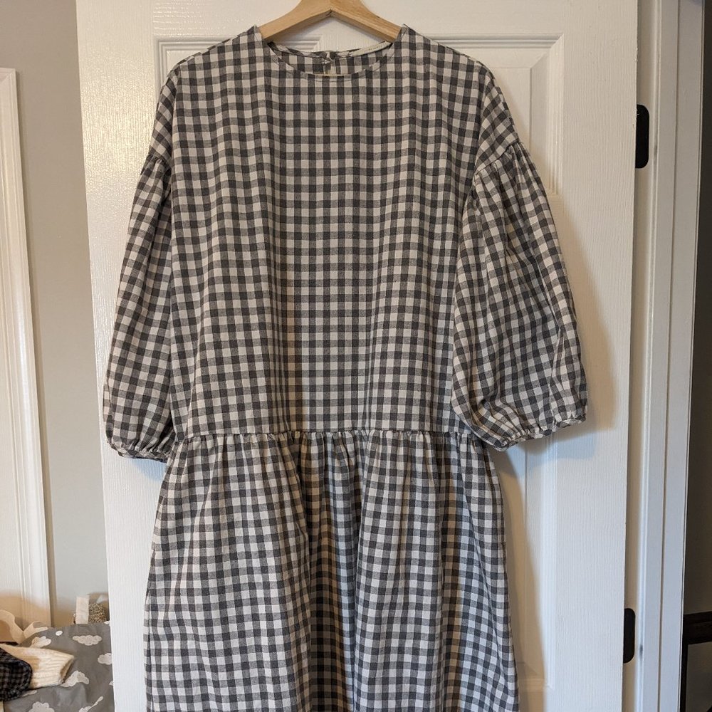 Gray and White Gingham Midi Dress